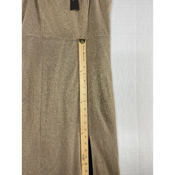 Lulu’s Small Gold Gown Spaghetti Strap Body Con Maxi Dress Side Slit Prom Formal - Picture 13 of 14